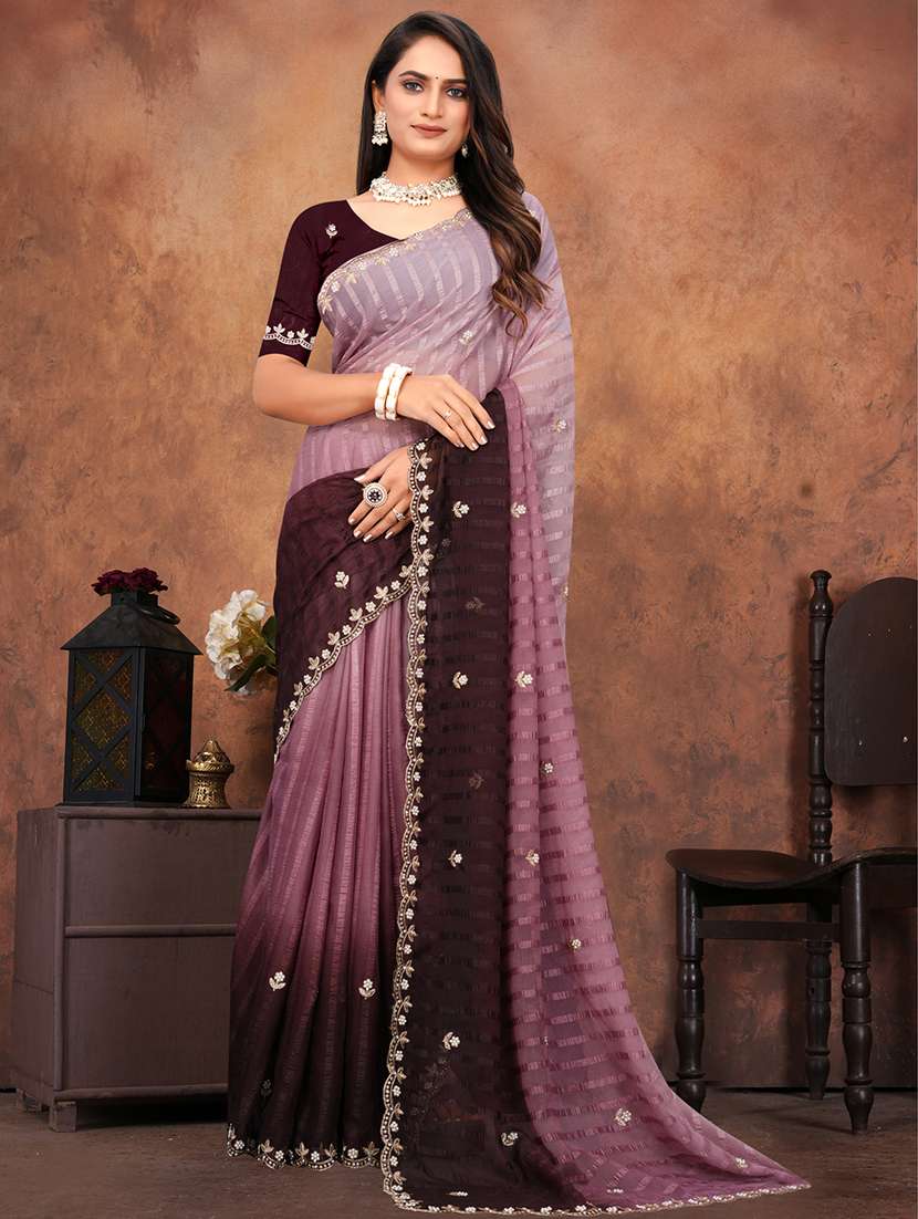 women ombre embroidered saree with blouse