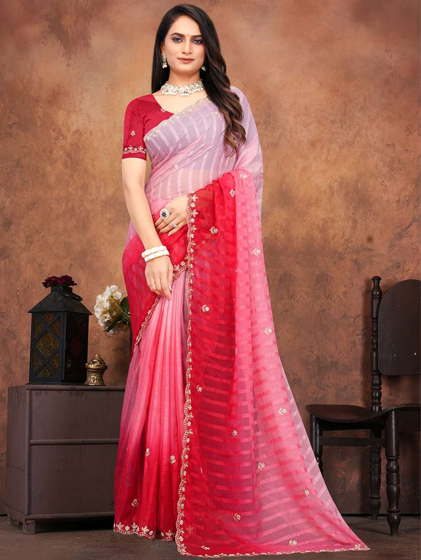 women ombre embroidered saree with blouse - 22085893 - Zoom Image - 0