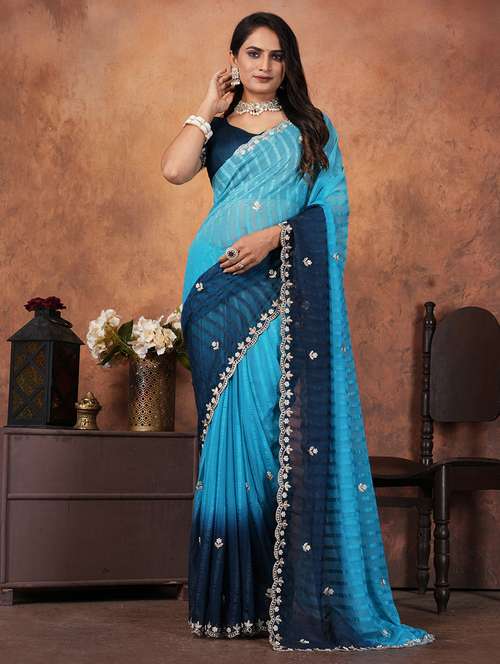 women ombre embroidered saree with blouse - 22085894 -  Standard Image - 0