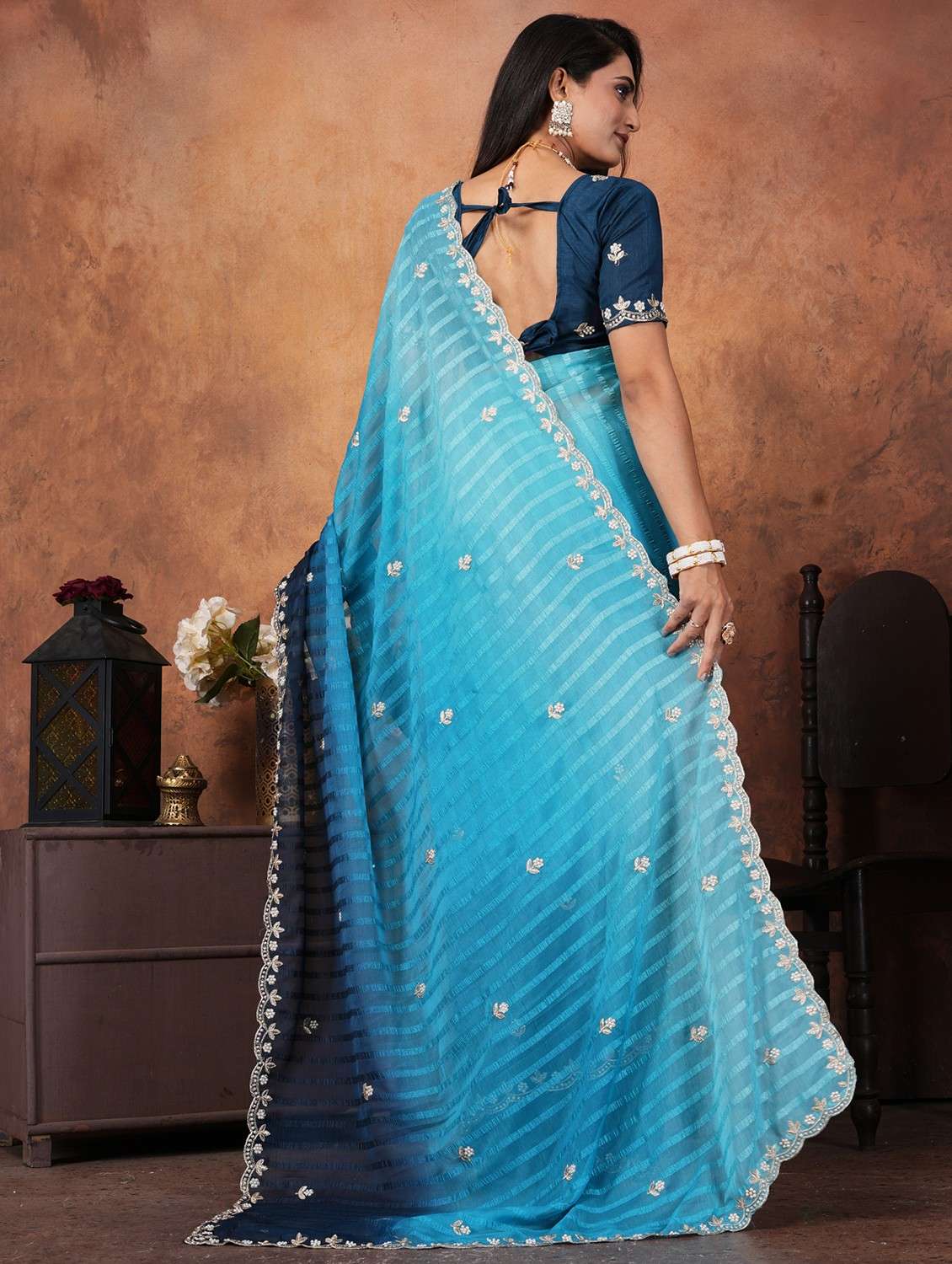 women ombre embroidered saree with blouse - 22085894 - Standard Image - 2