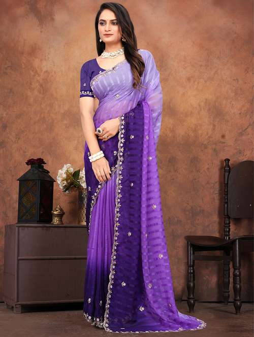 women ombre embroidered saree with blouse - 22085895 -  Standard Image - 0