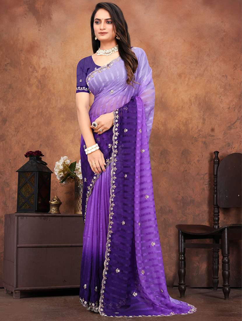 women ombre embroidered saree with blouse