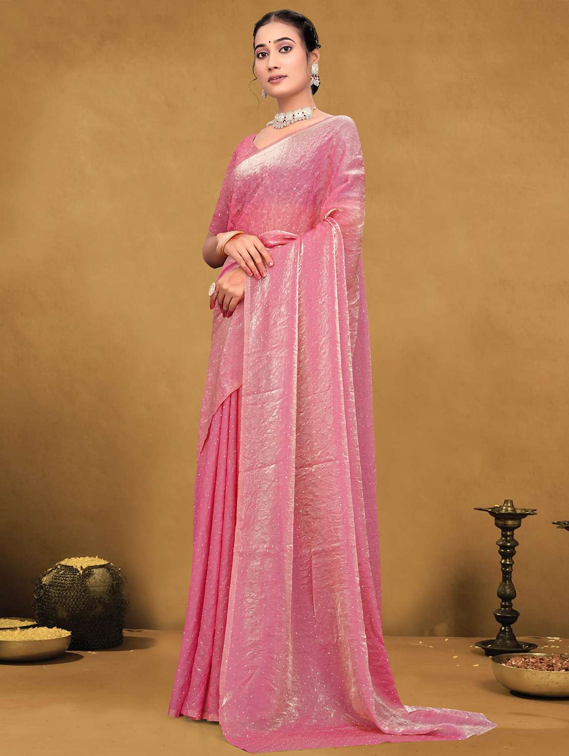 women solid with work embellished saree with blouse - 22085898 - Standard Image - 2