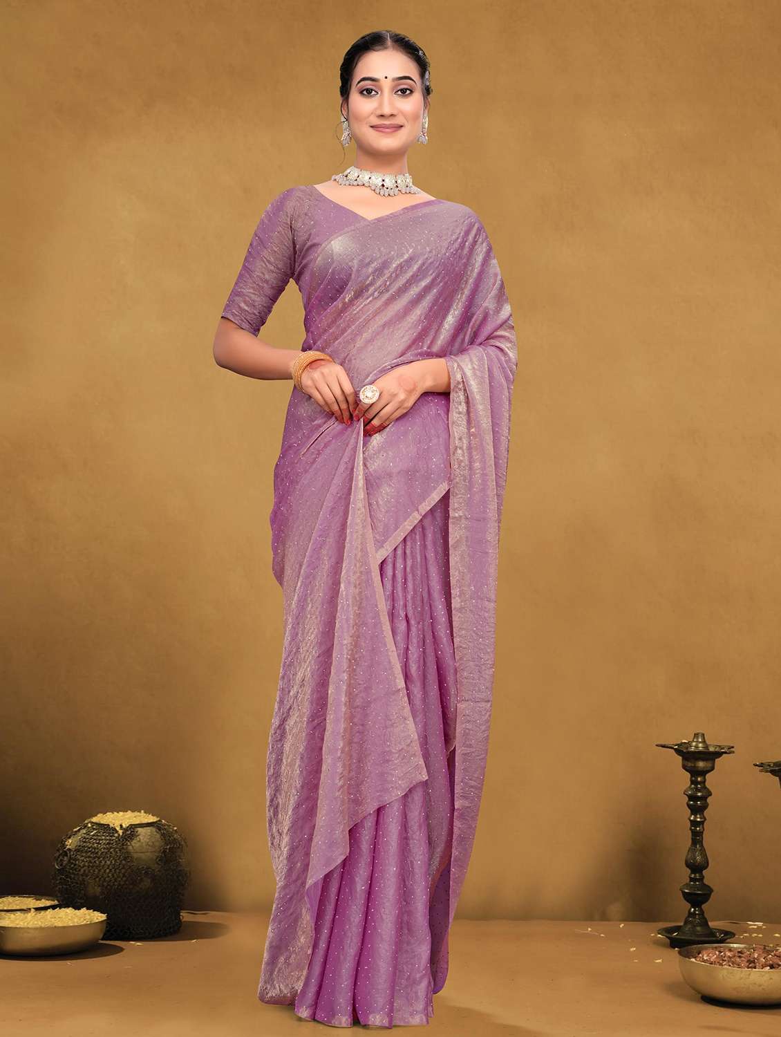 women solid with work embellished saree with blouse - 22085900 - Standard Image - 2