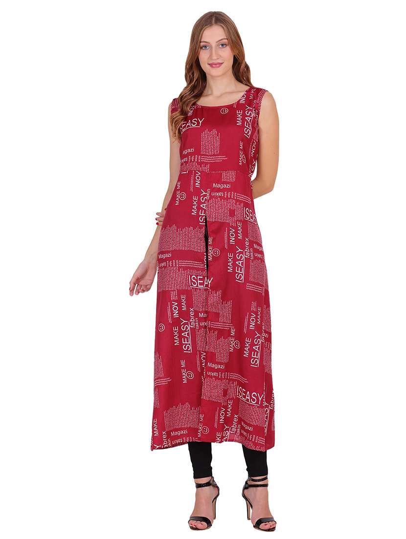 women typographic sleeveless front slit kurta - 22085951 - Standard Image - 2