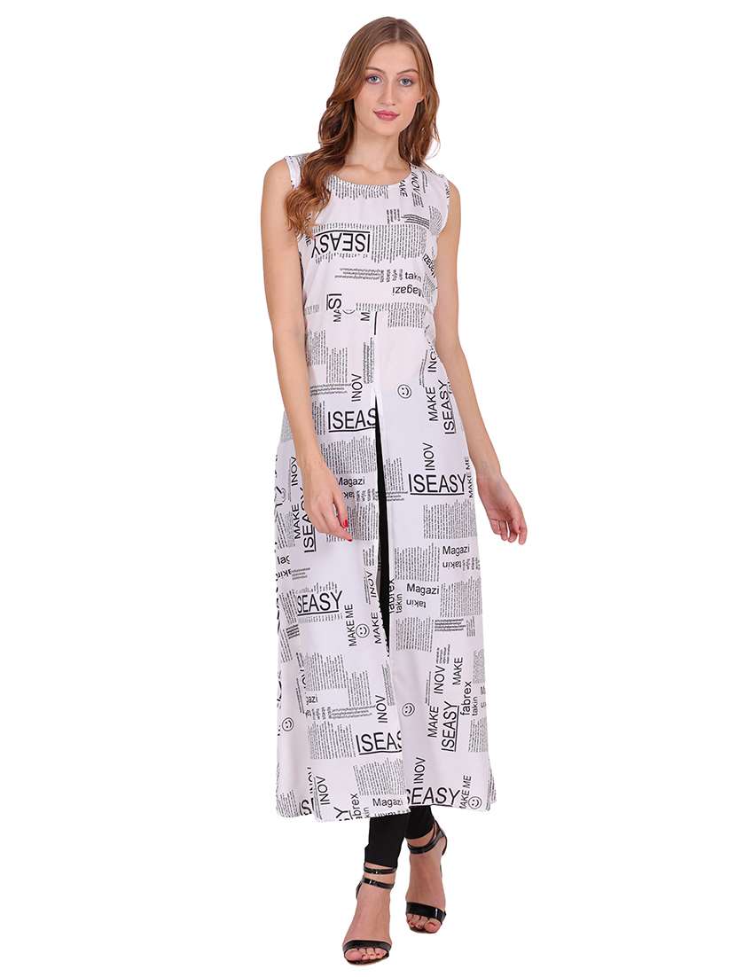 women typographic sleeveless front slit kurta
