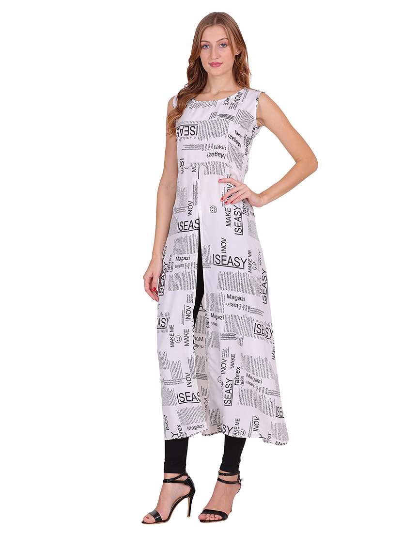 women typographic sleeveless front slit kurta - 22085952 - Standard Image - 2