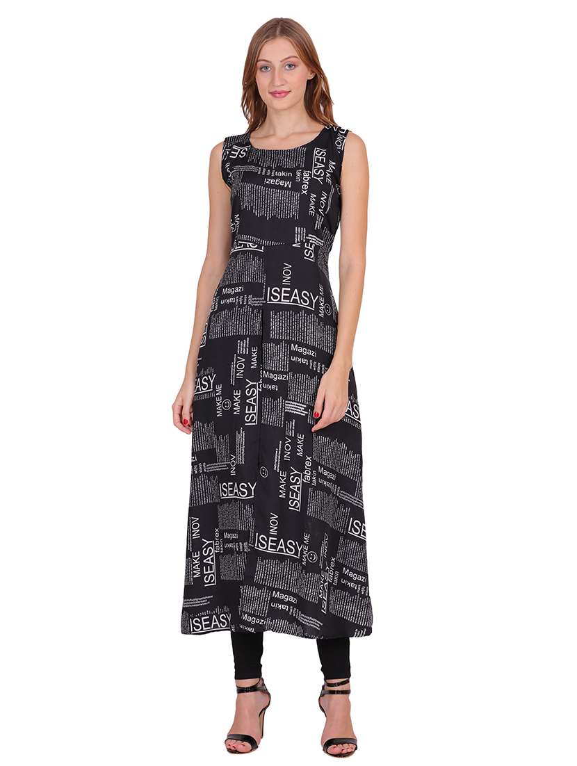 women typographic sleeveless front slit kurta