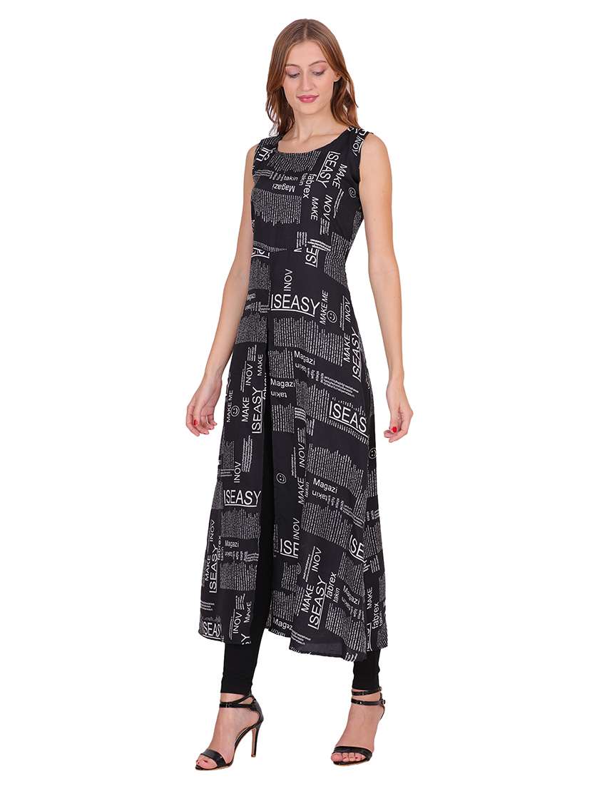 women typographic sleeveless front slit kurta - 22085953 - Standard Image - 2