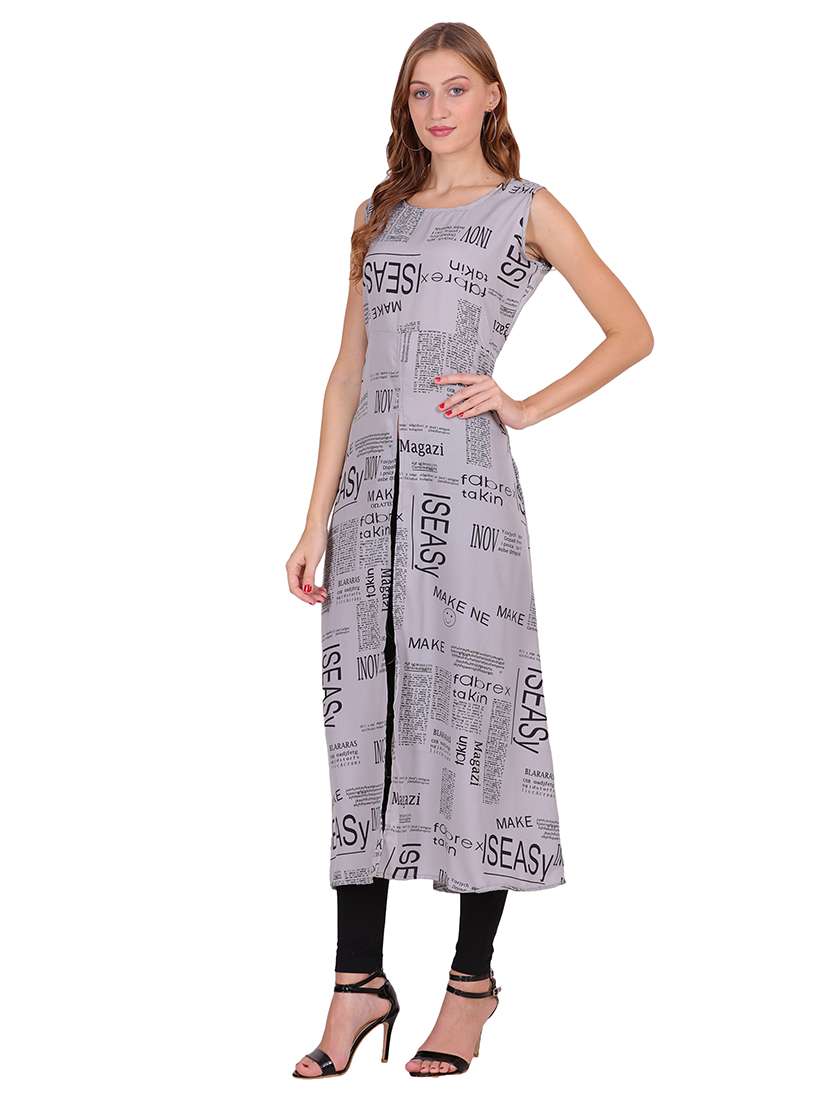 women typographic sleeveless front slit kurta - 22085955 - Standard Image - 2