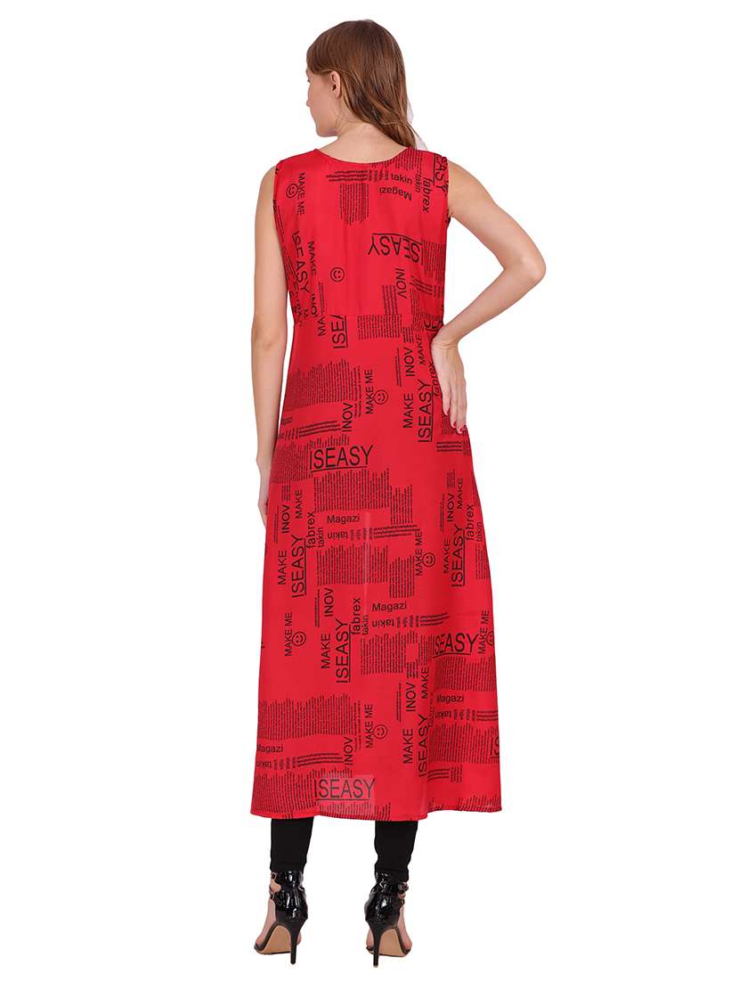 women typographic sleeveless front slit kurta - 22085956 - Standard Image - 2