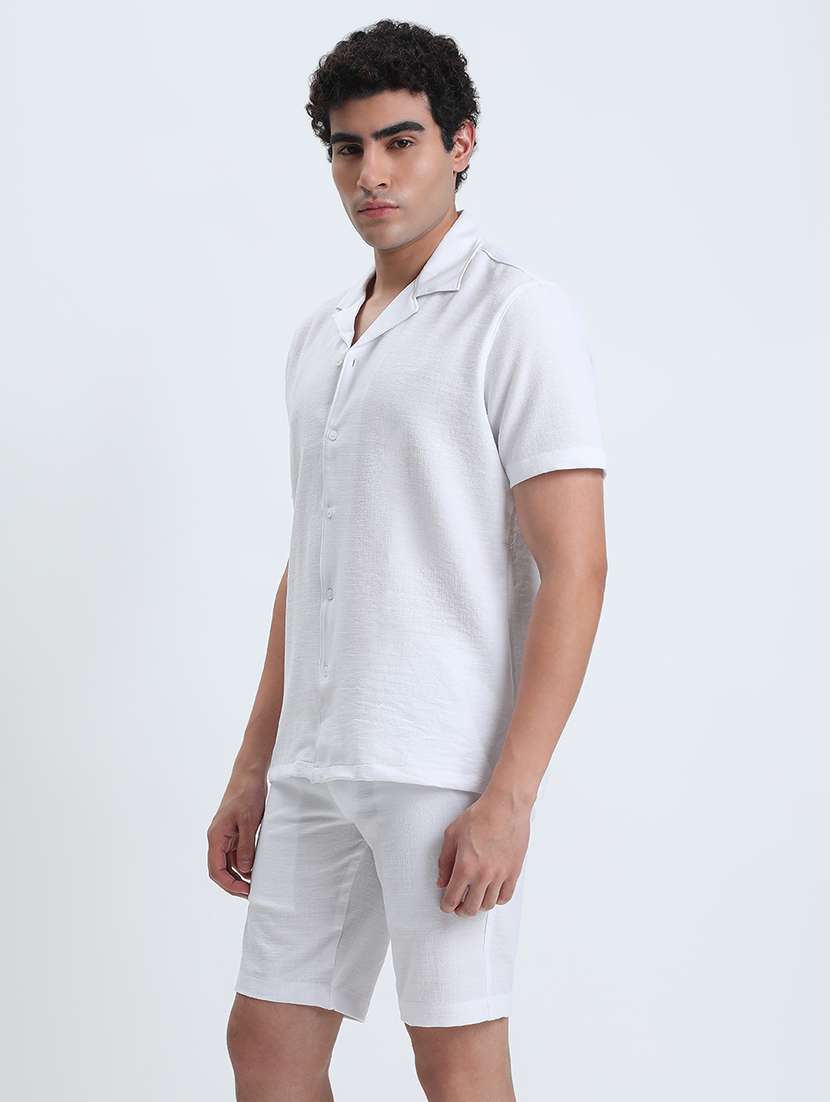 men solid short sleeve shorts & shirt co-ord set - 22085962 -  Standard Image - 2