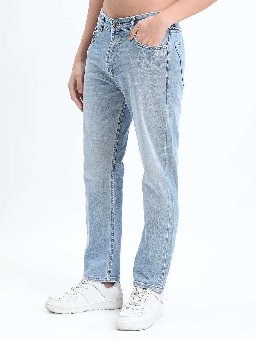men washed mid rise full length straight fit jeans - 22085975 -  Standard Image - 2