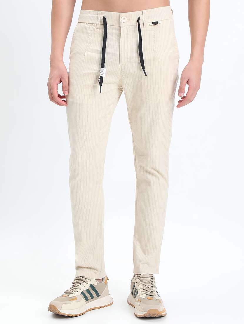 men striped low rise pleated casual trouser - 22085984 -  Standard Image - 2