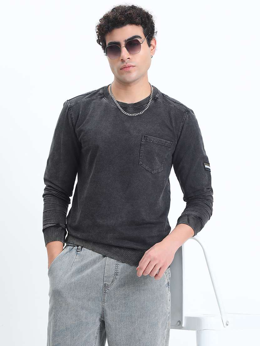 men solid long sleeve regular fit sweatshirt