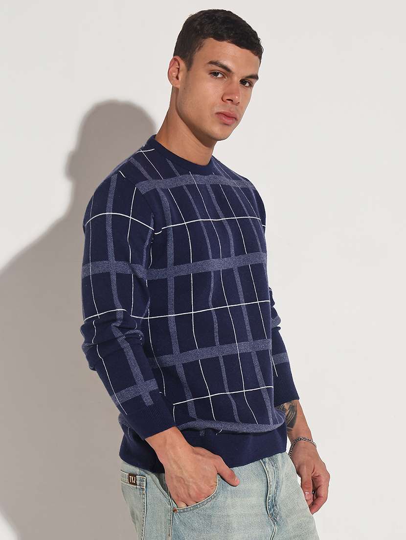 men checkered long sleeve regular fit pullover - 22086013 -  Standard Image - 2