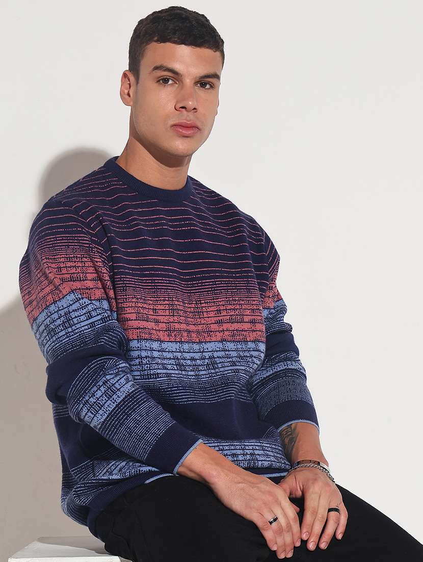 men striped long sleeve regular fit pullover