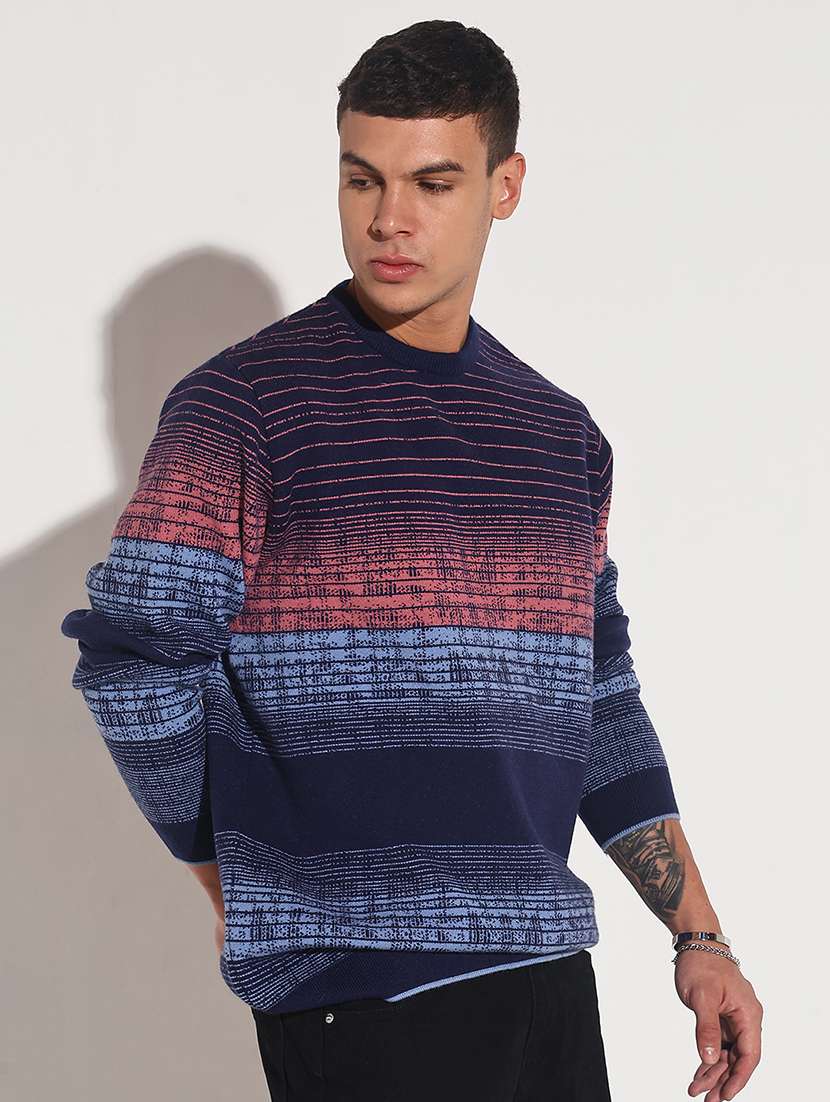 men striped long sleeve regular fit pullover - 22086022 -  Standard Image - 2