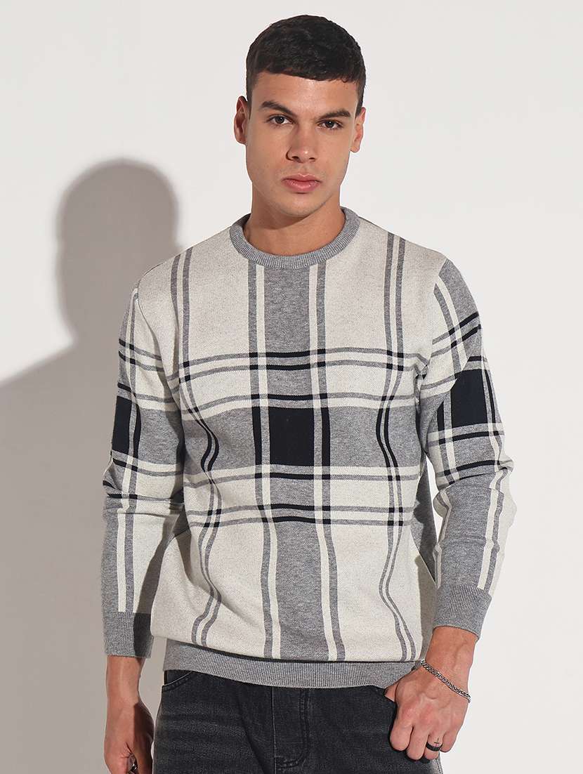 Men Checkered Long Sleeve Regular Fit Pullover - 22086023 -  Standard Image - 2
