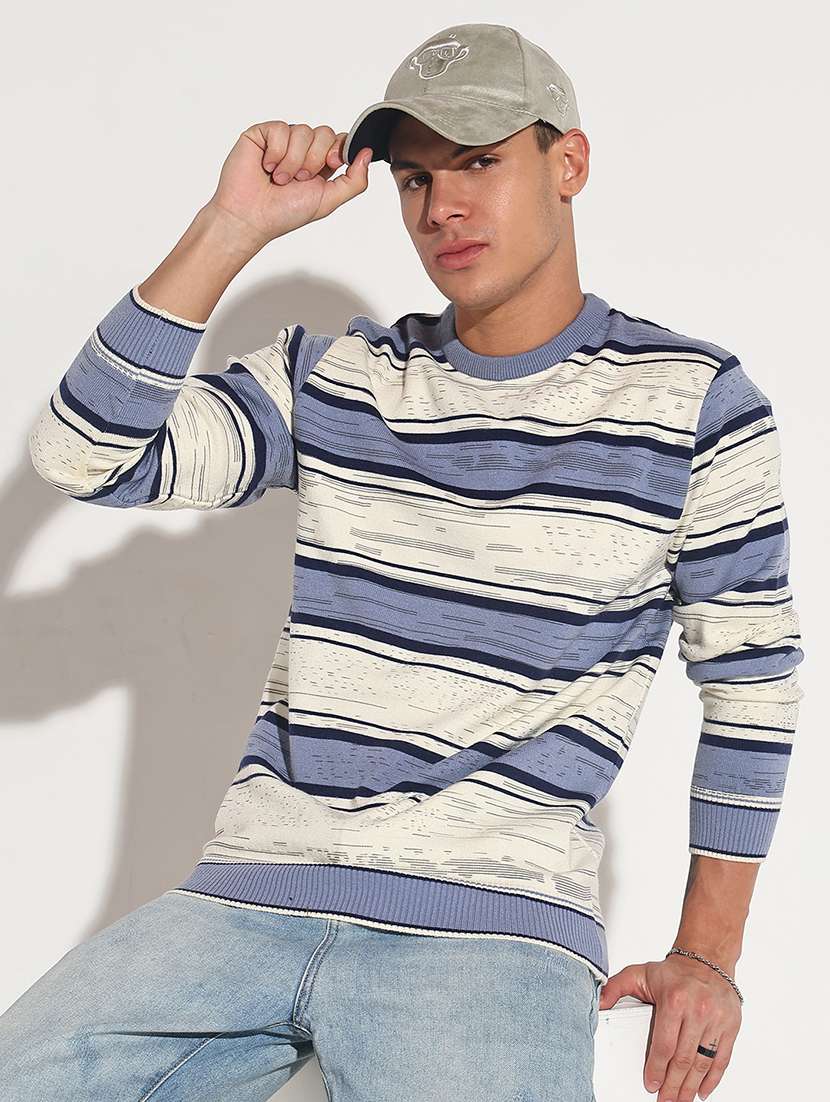 men striped long sleeve regular fit pullover