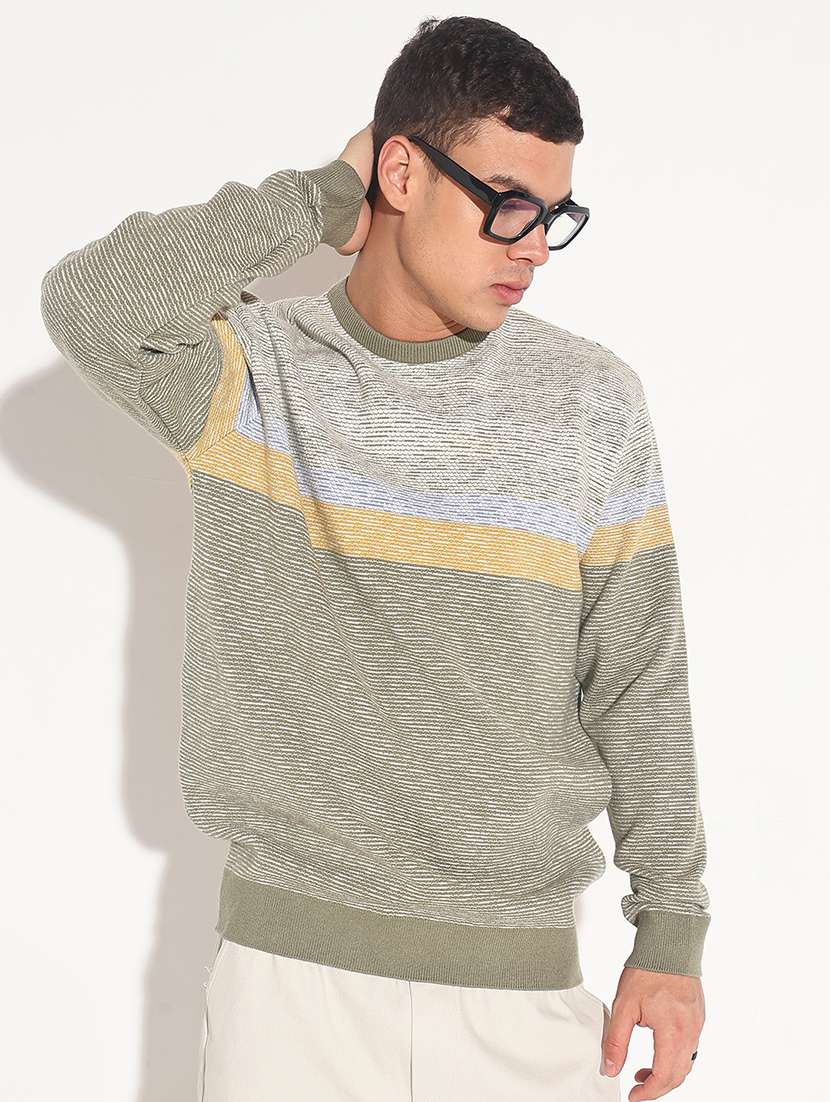 men striped long sleeve regular fit pullover