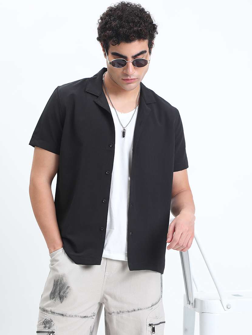 men solid short sleeve regular fit casual shirt