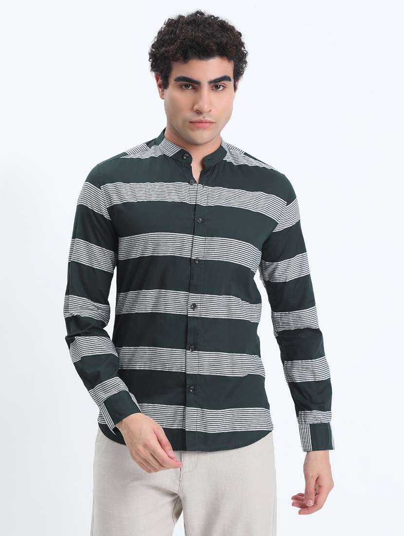 men striped long sleeve slim fit casual shirt - 22086055 -  Standard Image - 2