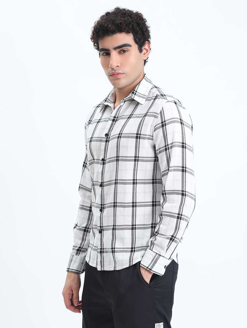 men checkered long sleeve slim fit casual shirt - 22086057 - Standard Image - 2