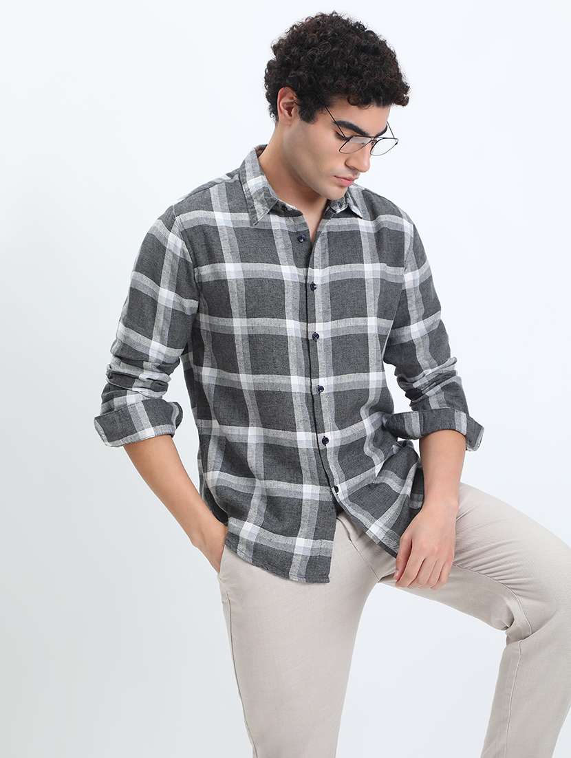 men checkered long sleeve regular fit casual shirt