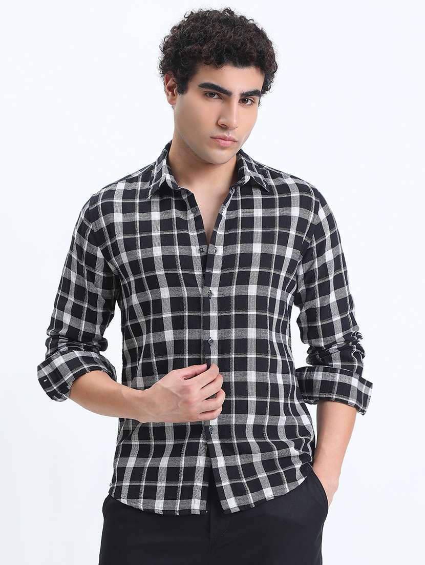 men checkered long sleeve regular fit casual shirt - 22086060 -  Standard Image - 2