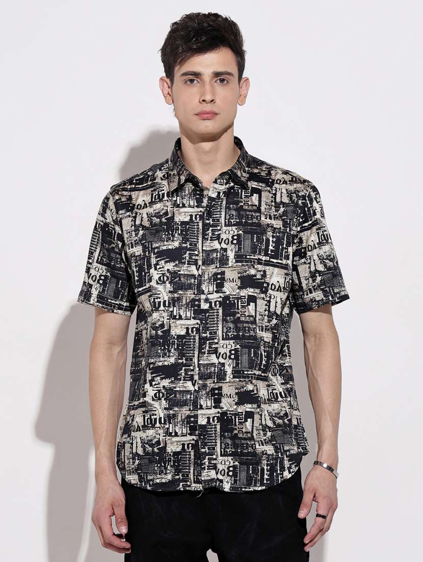 men printed short sleeve regular fit casual shirt - 22086063 -  Standard Image - 2