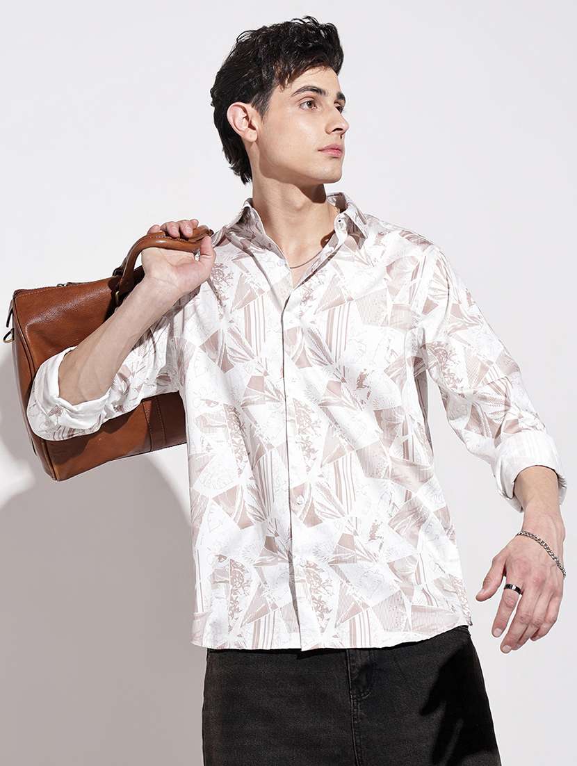 men printed long sleeve regular fit casual shirt