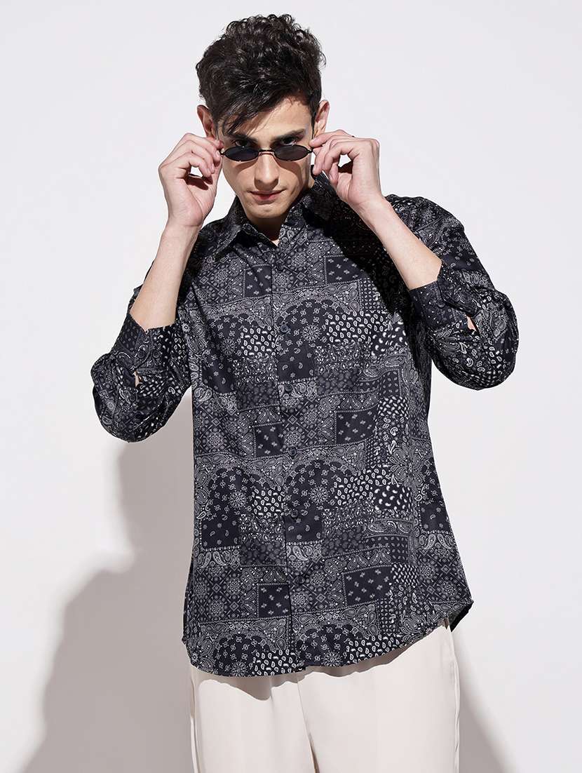 men printed long sleeve regular fit casual shirt