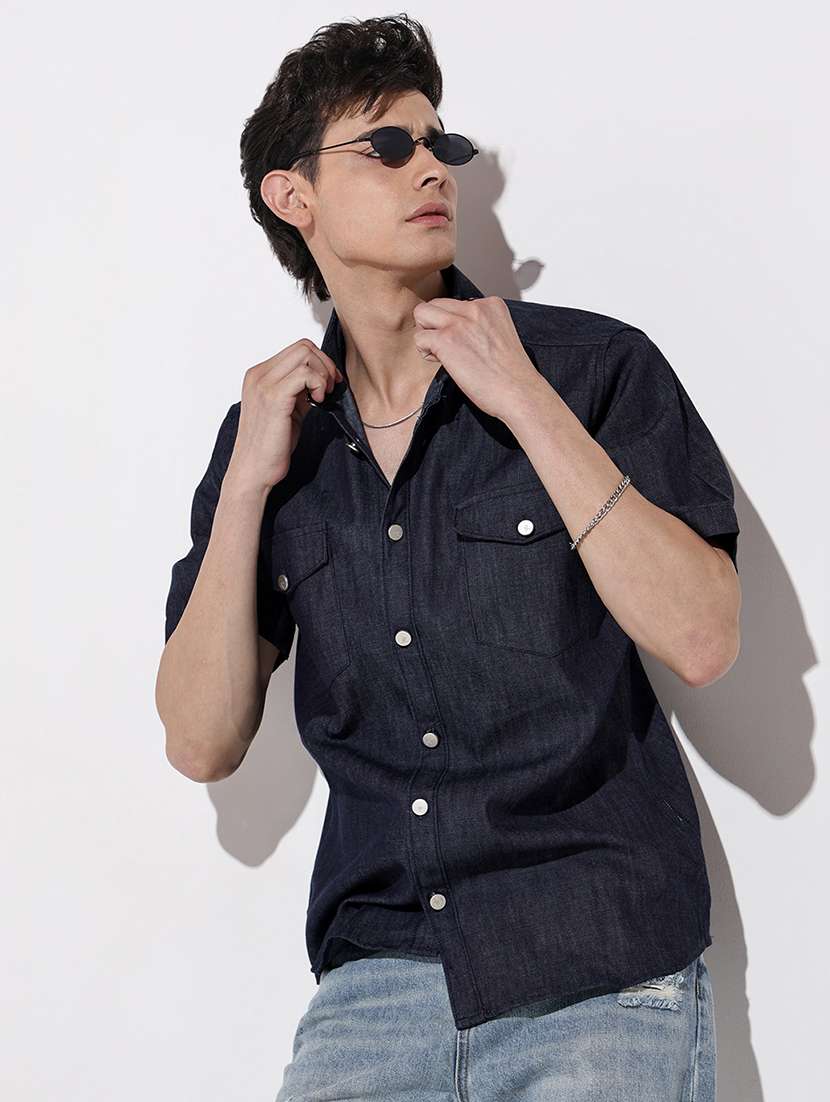 men solid short sleeve regular fit casual shirt