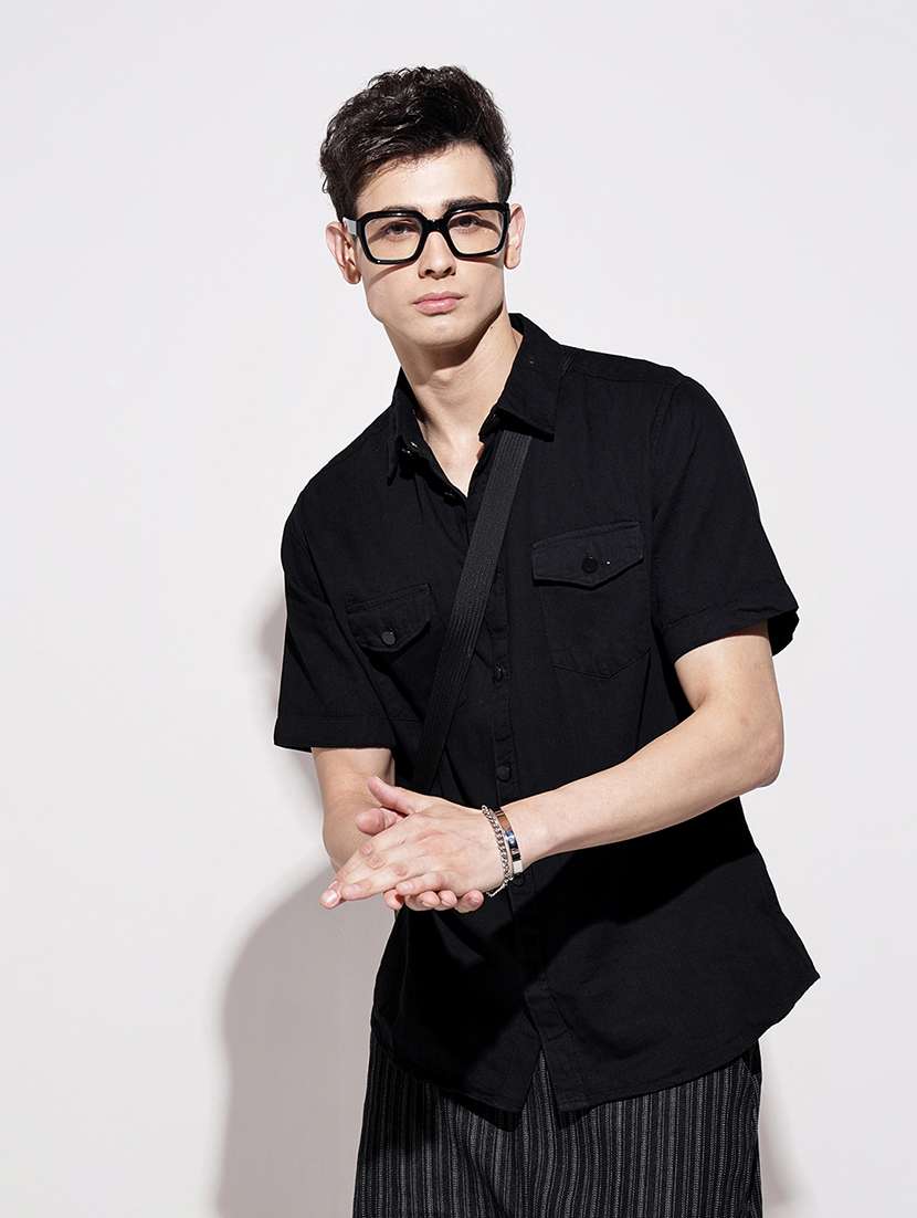 men solid short sleeve regular fit casual shirt