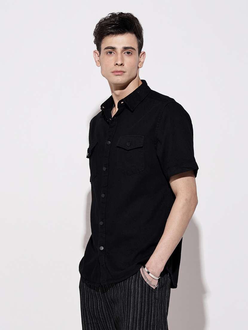 men solid short sleeve regular fit casual shirt - 22086085 - Standard Image - 2