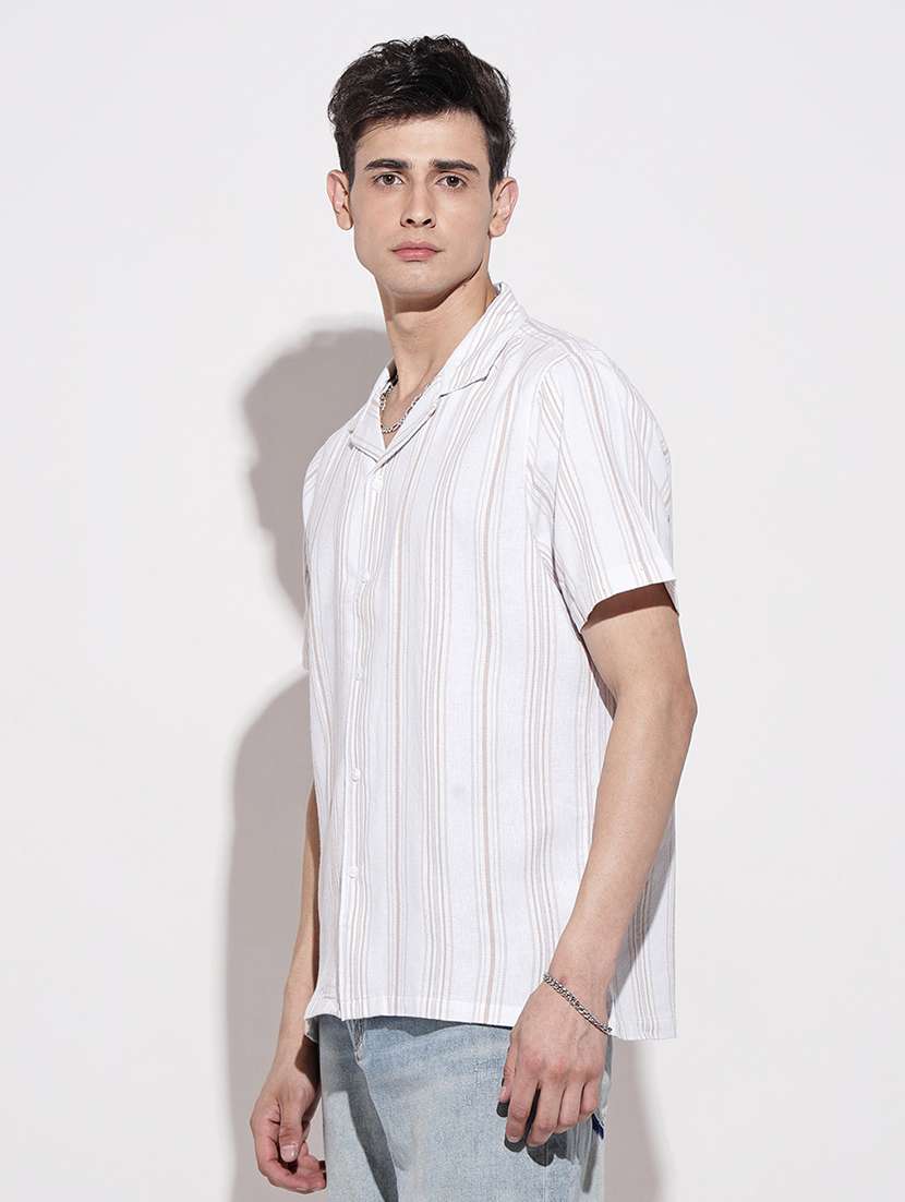 men striped short sleeve loose fit casual shirt - 22086092 -  Standard Image - 2