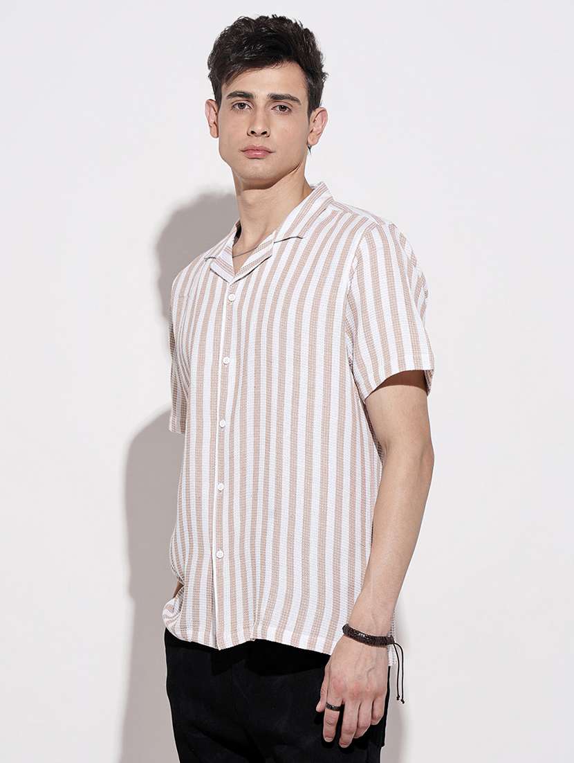men striped short sleeve loose fit casual shirt - 22086094 -  Standard Image - 2
