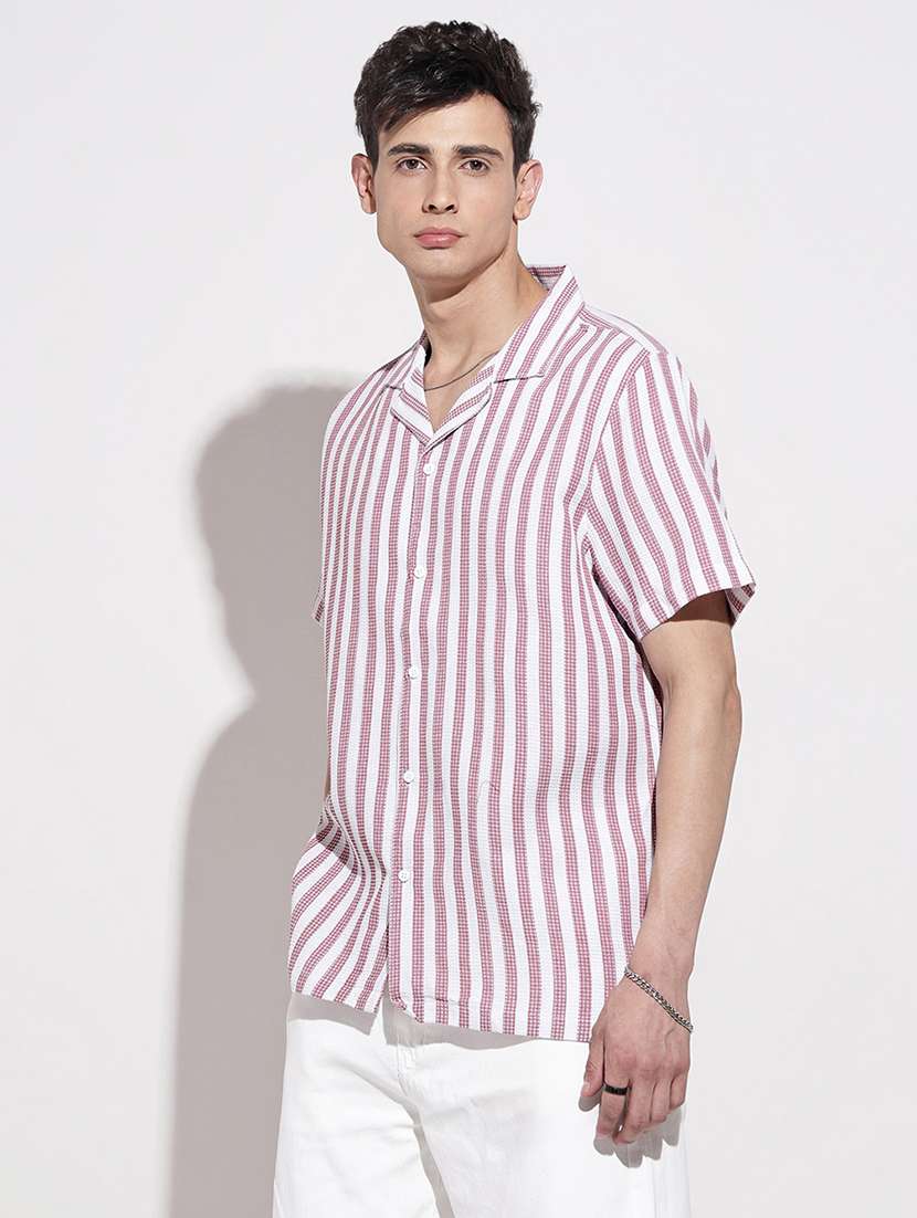 men striped short sleeve loose fit casual shirt - 22086095 -  Standard Image - 2