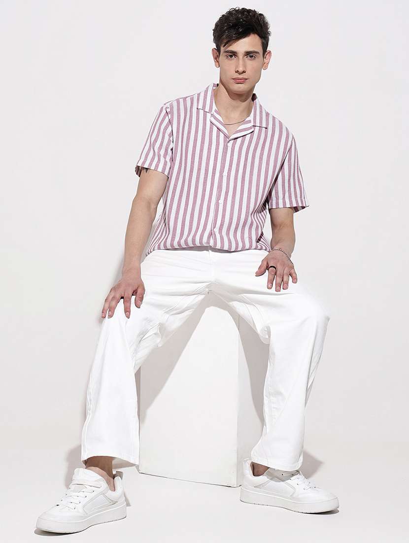 men striped short sleeve loose fit casual shirt - 22086095 -  Standard Image - 7