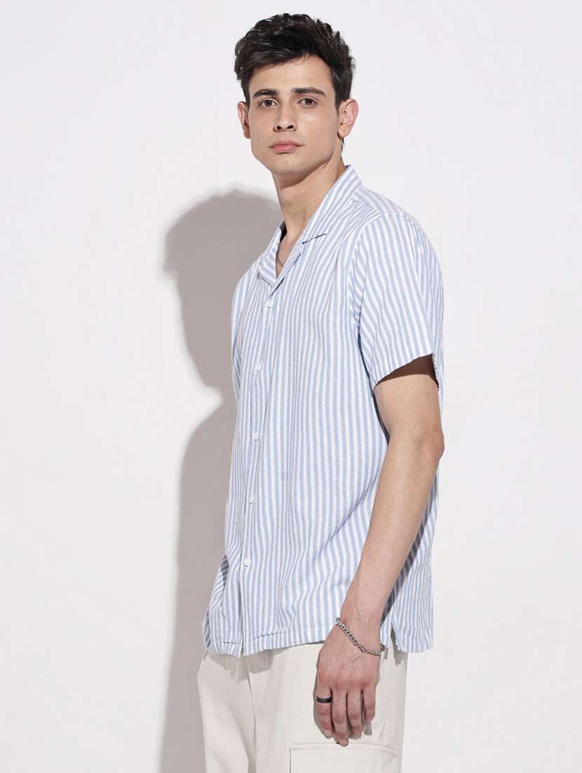 men striped short sleeve loose fit casual shirt - 22086096 -  Standard Image - 2