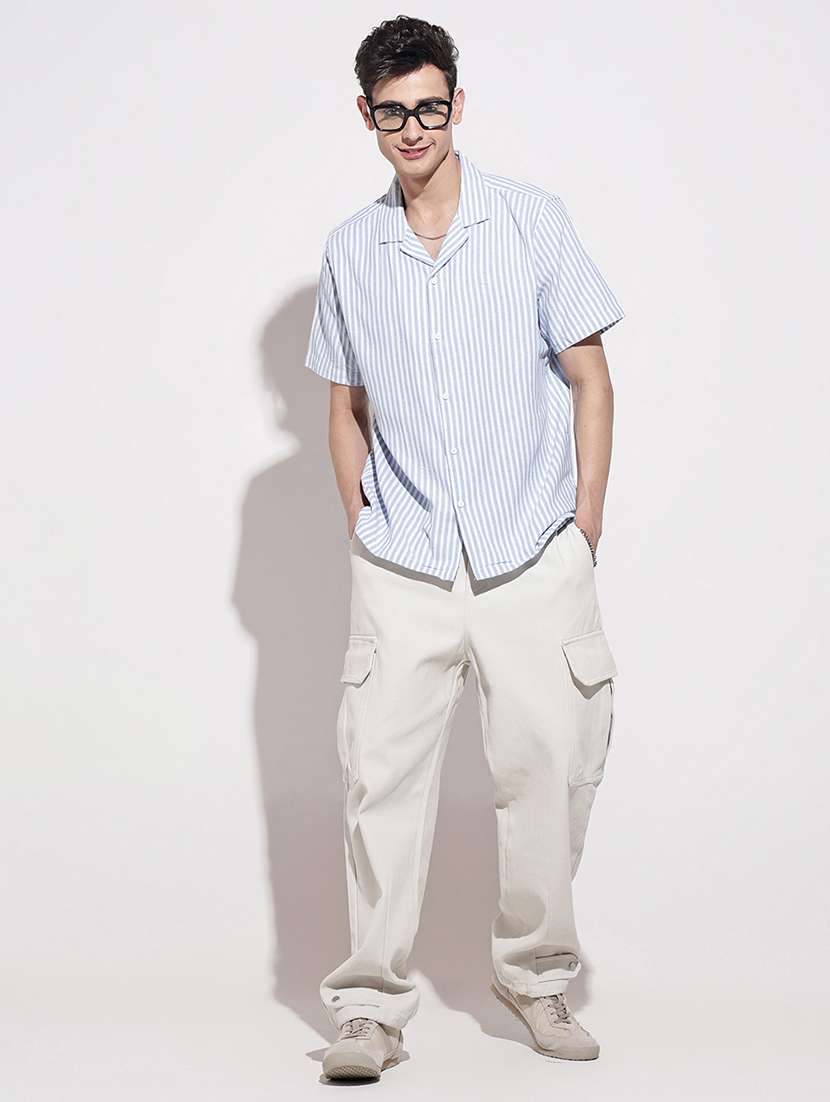 men striped short sleeve loose fit casual shirt - 22086096 -  Standard Image - 7