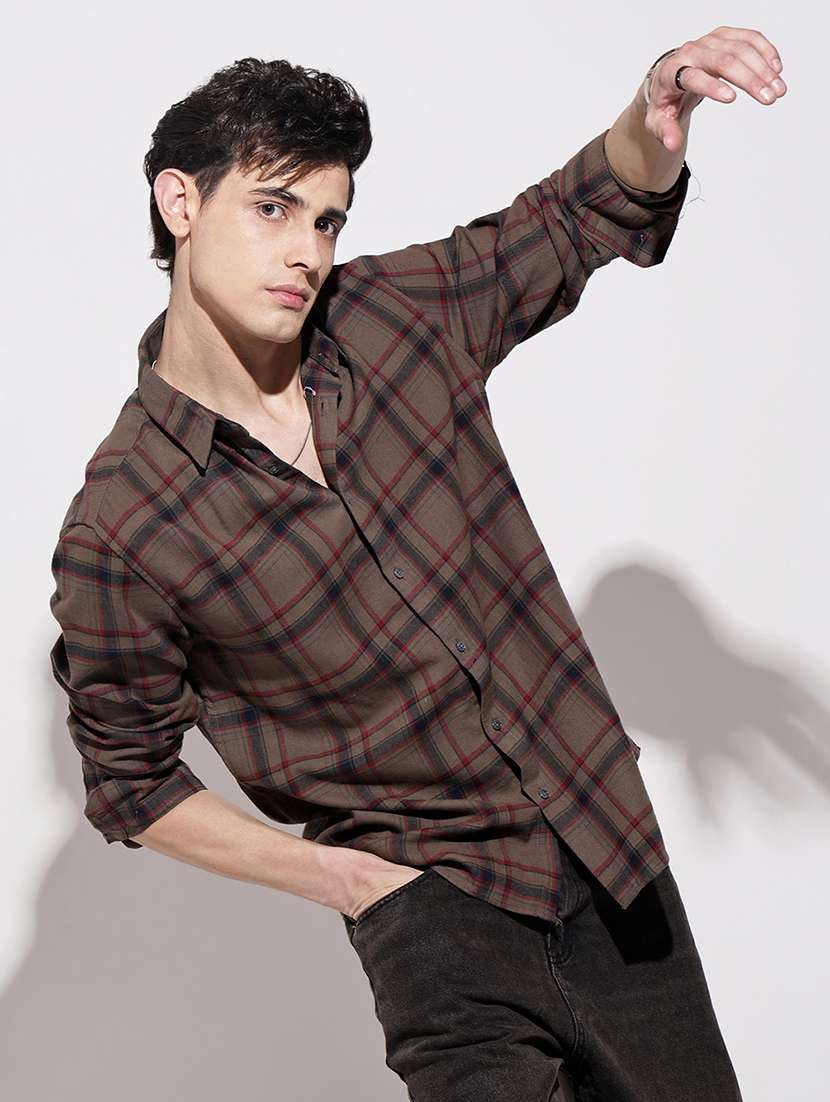 men checkered long sleeve regular fit casual shirt - 22086100 -  Standard Image - 2