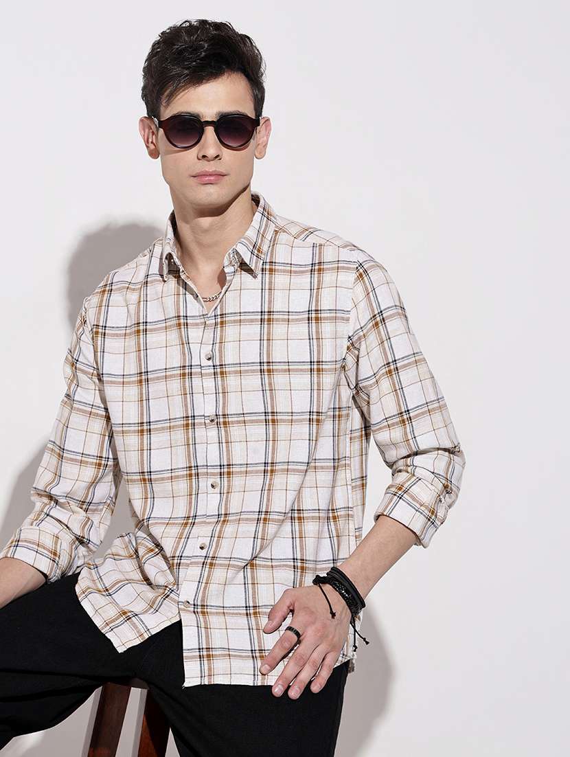 men checkered long sleeve regular fit casual shirt
