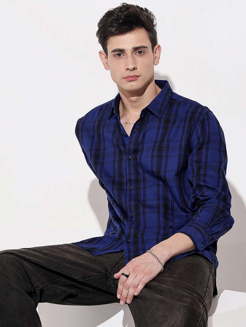 men checkered long sleeve regular fit casual shirt