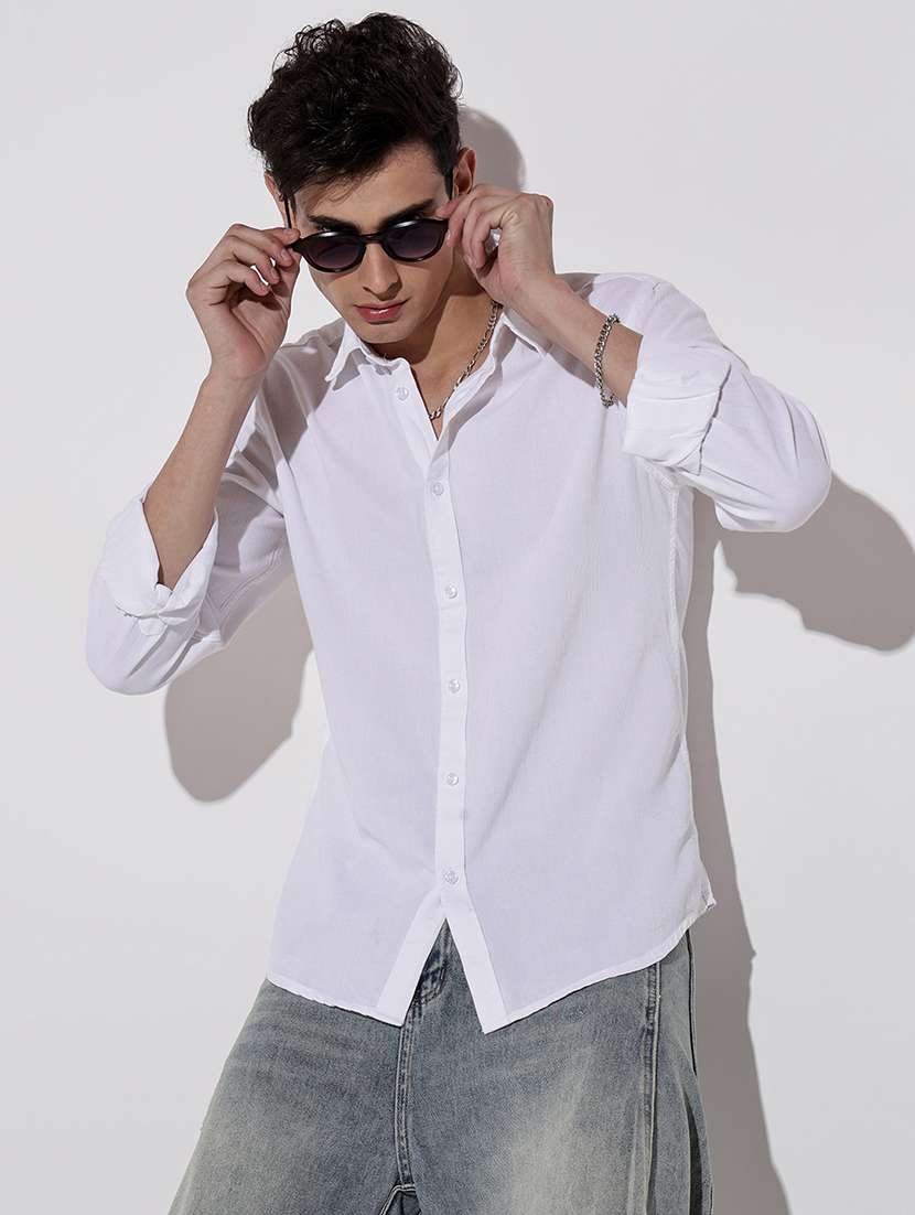 men solid long sleeve regular fit casual shirt