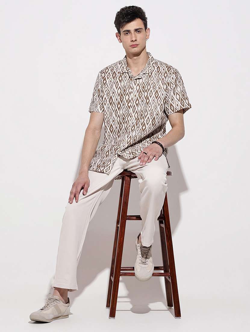 men geometric printed short sleeve loose fit casual shirt - 22086107 -  Standard Image - 7