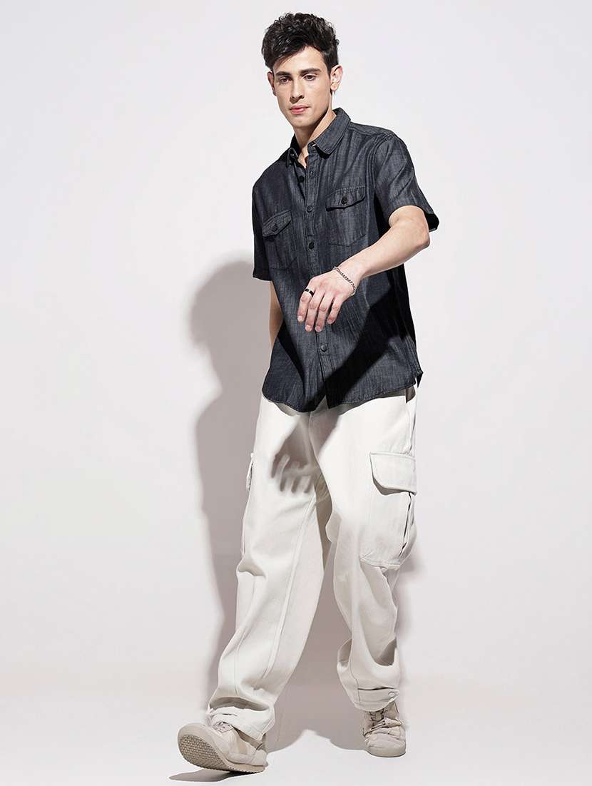 men solid short sleeve regular fit casual shirt - 22086111 -  Standard Image - 7