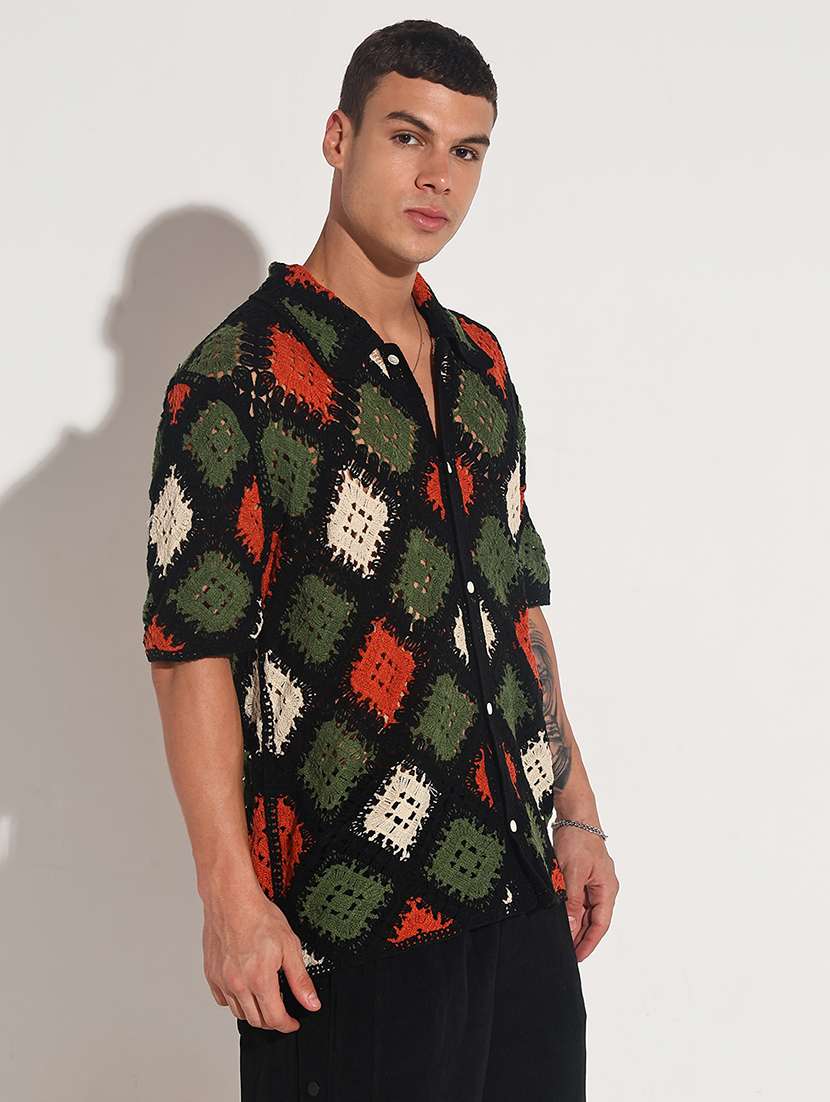 men self design short sleeve loose fit casual shirt - 22086117 -  Standard Image - 2