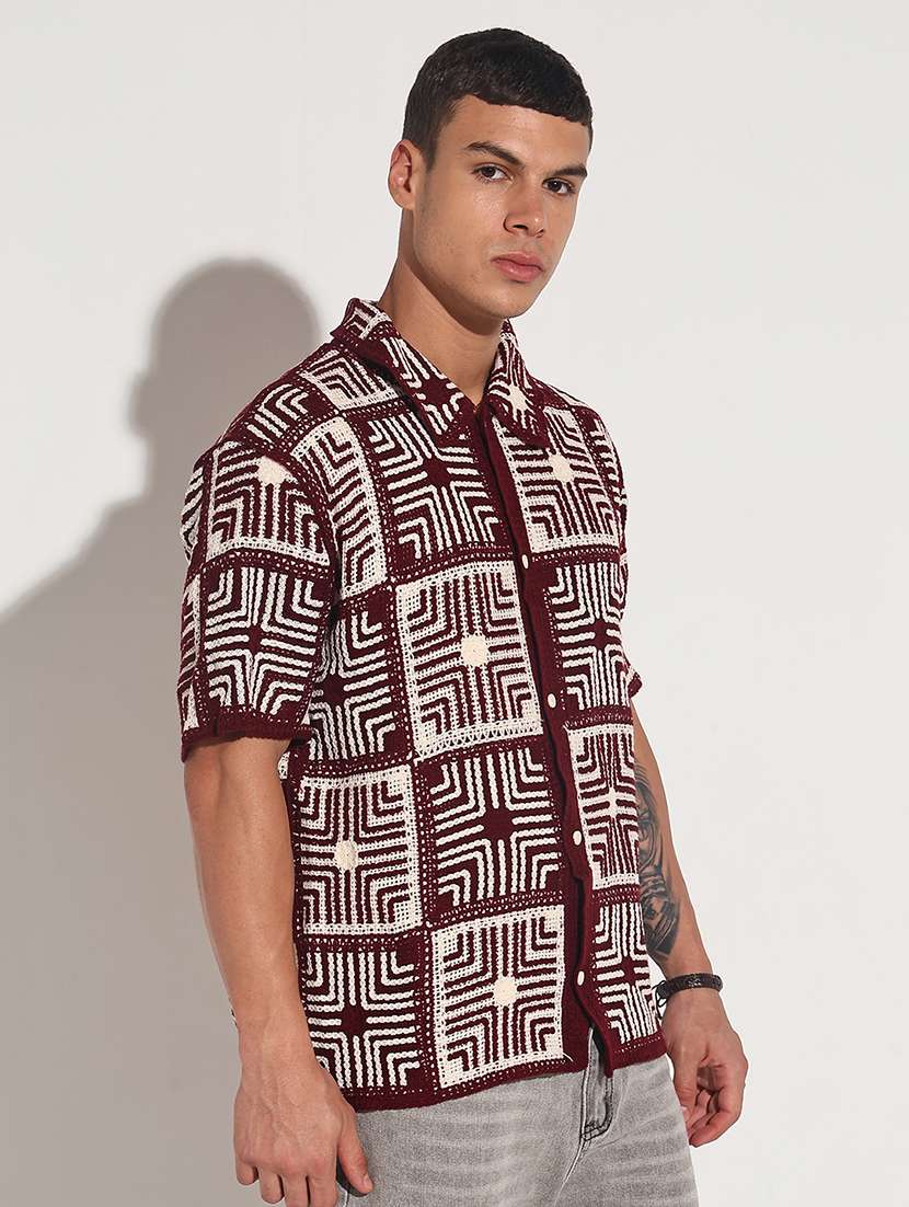 men self design short sleeve loose fit casual shirt - 22086122 -  Standard Image - 2